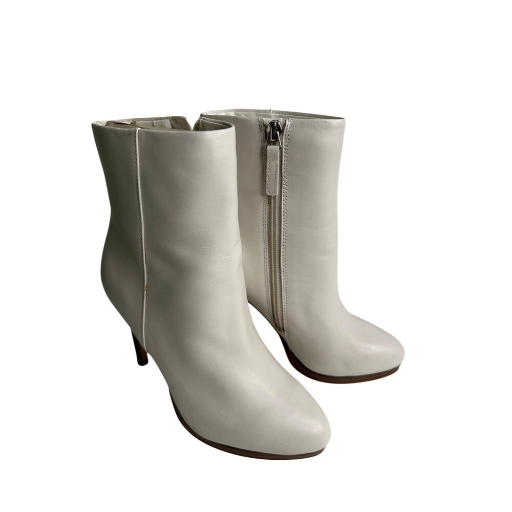 Nine West Querida Leather Ankle Boots Size 5.5 Ivory Cream Stiletto Zip Heels